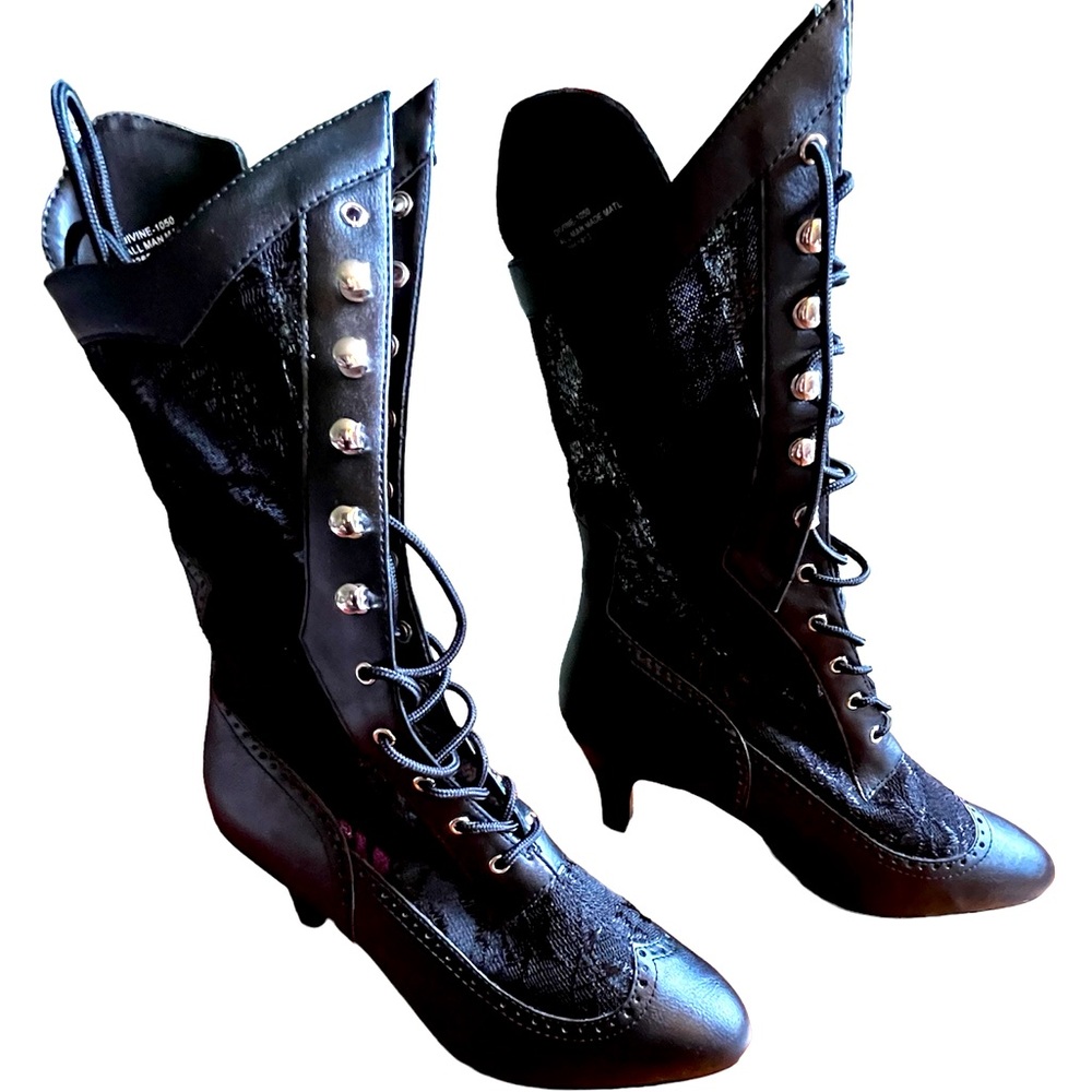 Pleaser Divine pink label black boots, women’s size 9